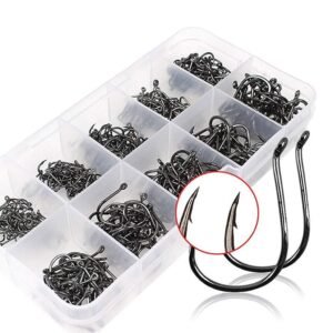 Fishing Hooks Set, 500 Pieces High Carbon Steel, Mixed Sizes, Black with Storage Box